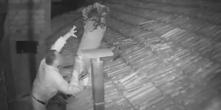 Suspeito cai do telhado ao brigar com vigia depois de invadir loja e acaba preso no interior de SP; VÍDEO